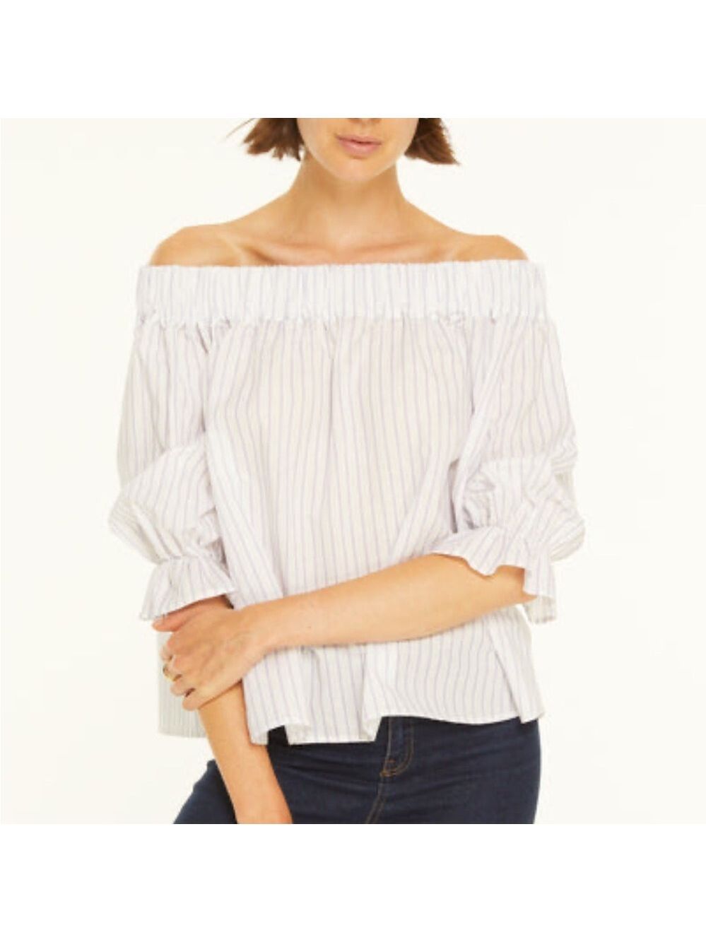 NWT Harshman Gruner Blouse Off-Shoulder Lavender Striped Top Size XS